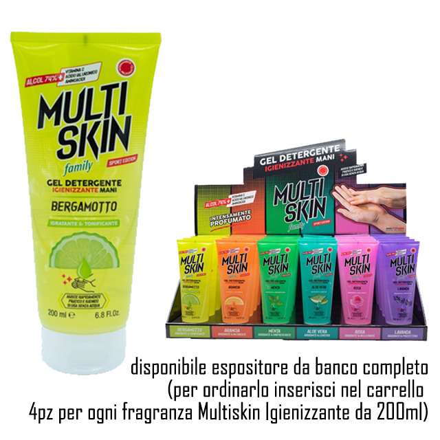 MULTISKIN GEL IGIENIZZANTE MANI 200ML BERGAMOTTO S/ACQUA